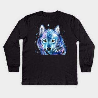 Iced Faced Wolf Painted By Watercolor A Cool Art Kids Long Sleeve T-Shirt